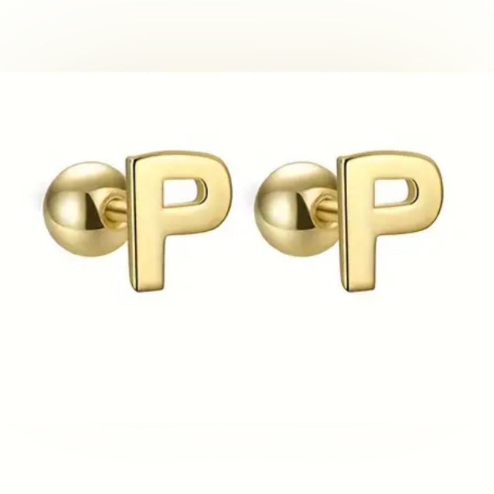 Initial “P” Gold Stainless Steel Stud Earrings